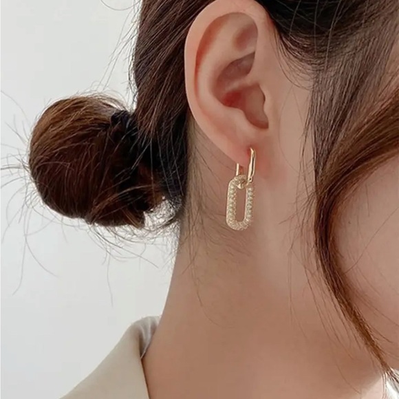 New Gold plated Geometric CZ Earrings push back - Picture 2 of 4